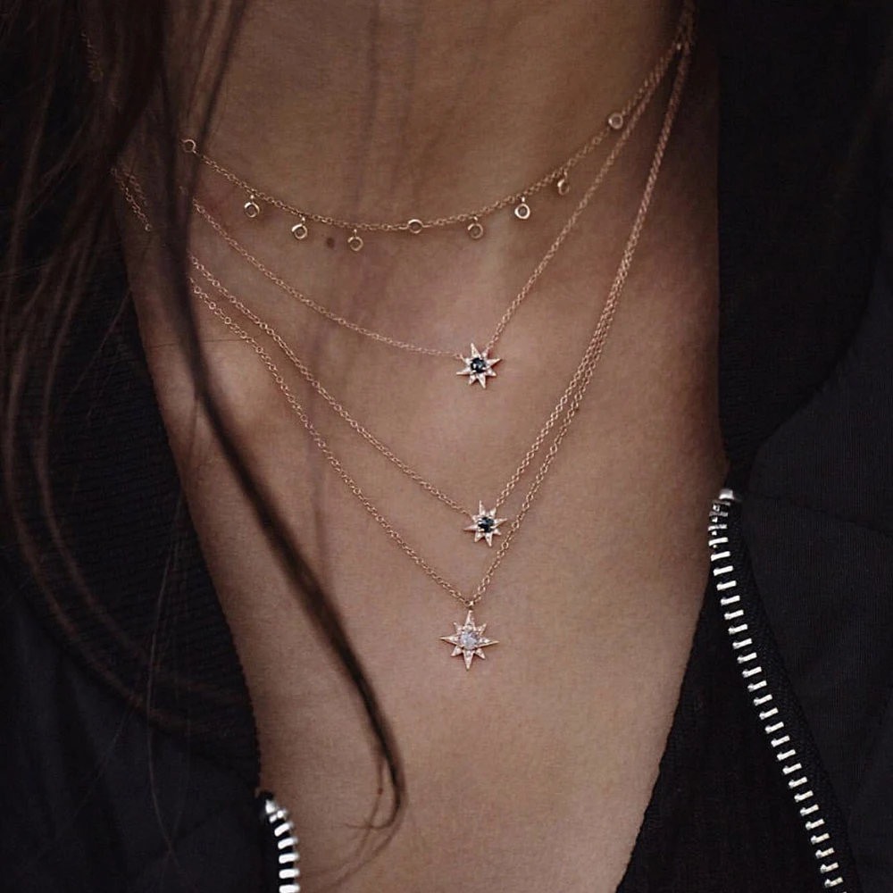 Boho винтажное модное многослойный ожерелье s для женщин Многоэлементный геометрический Хрустальный каменный кулон длинное ожерелье подарок ювелирные изделия