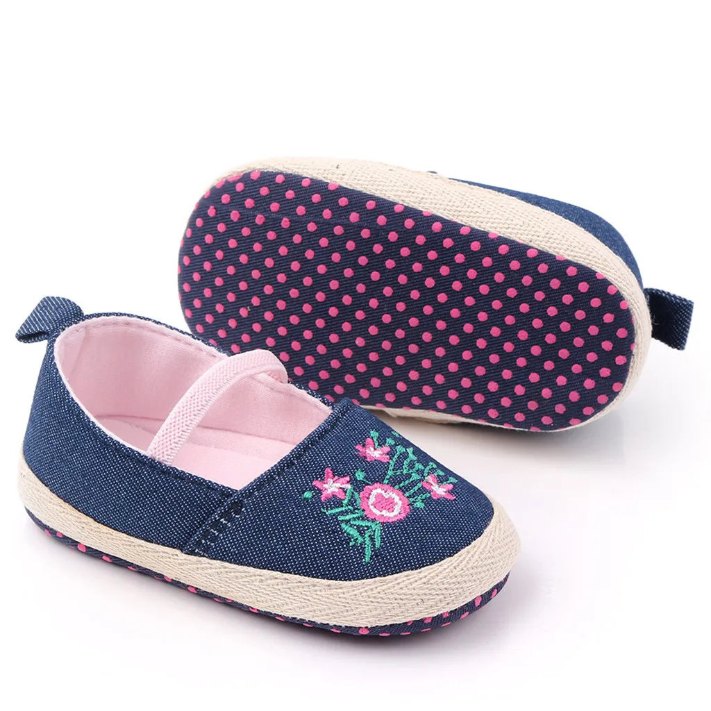 

SAGACE Baby Shoes Girls Newborn Elastic Band Embroidered Denim First Walkers Shoes For Baby Girl Soft Sole Baby Shoes Newborn