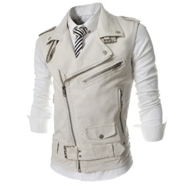 Veste Moto Cuir 2021 модная разноцветная застежкой молнией кожаный жилет для мужчин