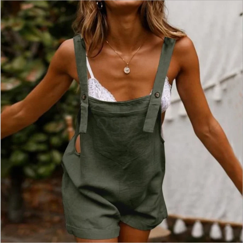 

Women Rompers Summer Ladies Casual Clothes Loose Wide Leg Shorts Solid Dungaree Bib Overalls Summer Beach Rompers Shorts