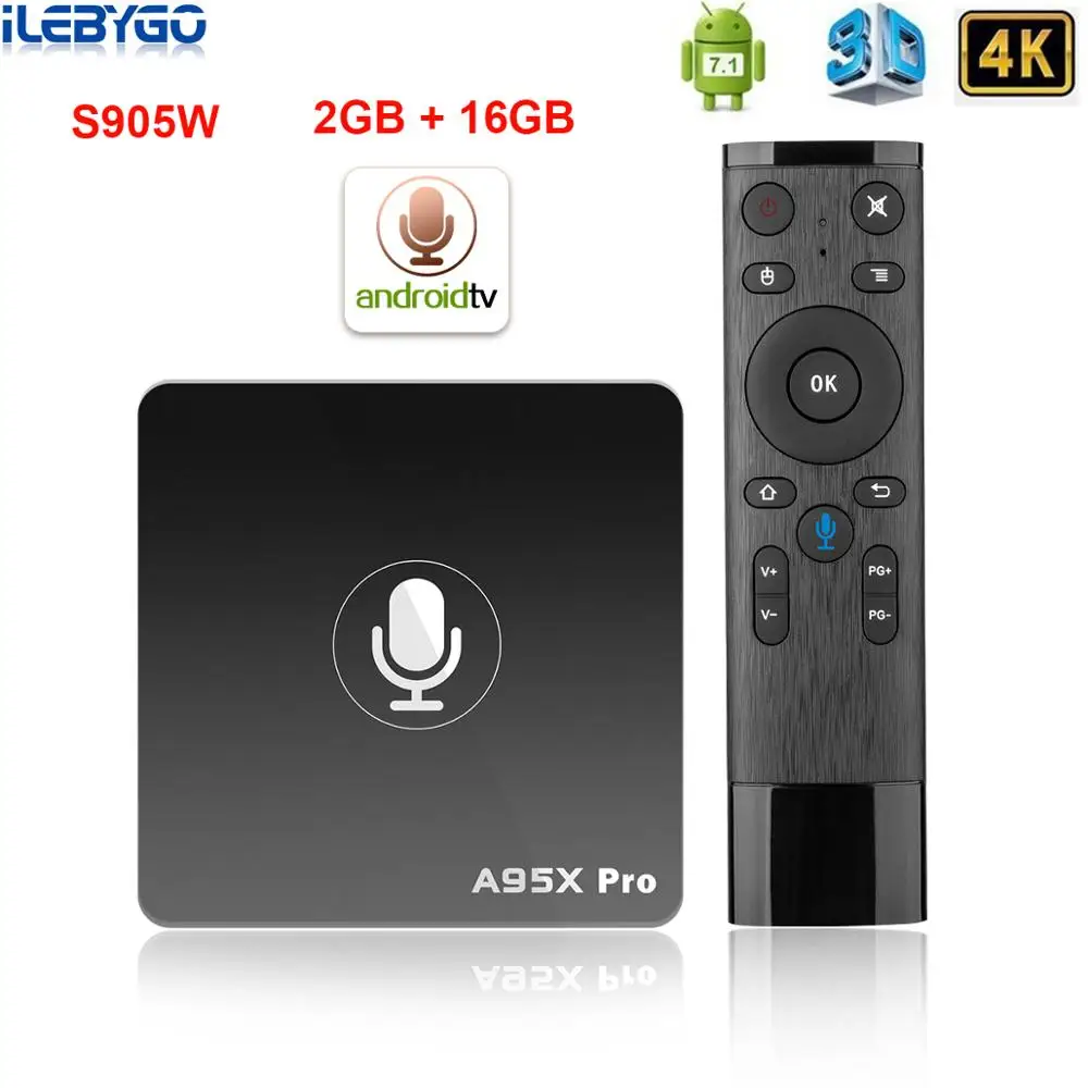 Умная ТВ приставка A95X Pro Google 2 ГБ 16 Android 7 1 голосовое управление 4G Wi Fi PK mi Box 4K HD 3D