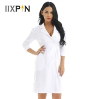 women adult cosplay costume lapel collar 34 sleeve scrubs lab medical nurse doctor uniform dress pharmacy lab coat work wear