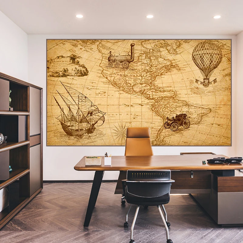 

Vintage Nautical Map Retro Earth World Map Poster Wall Art Map Of The World Canvas Printed Painting Picture Office Home Decor