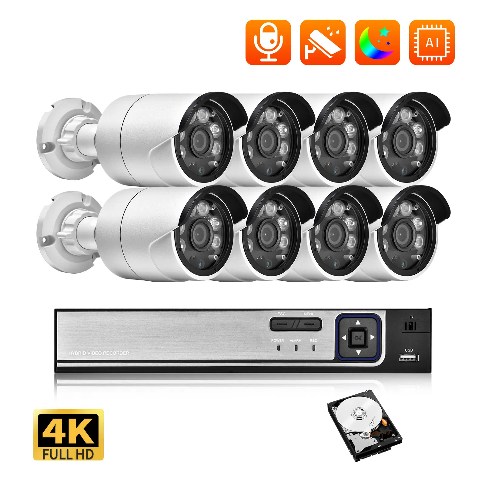 

Gadinan 4K 8MP NVR H.265 Motion Detection 8CH HD CCTV System POE Outdoor Waterproof Video Surveillance Kit Security Camera Set