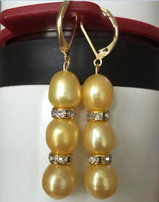 

charming pair of 11-13mm south sea gold pearl dangle earring 14