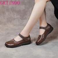 gktinoo genuine leather 2022 new flats women shoes hook loop shallow spring autumn comfortable concise leisure ladies shoes