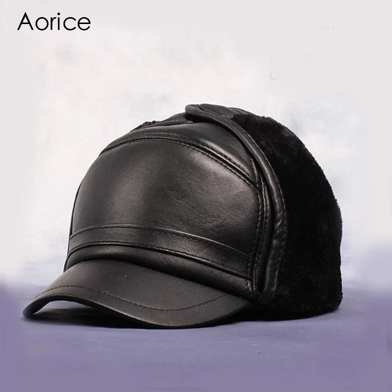 Aorice Autumn Winter Men Ball Cap Black Cap Ear Wamer EarFlap Outdoor Hat Skull Russian Unisex Hats Caps HL055