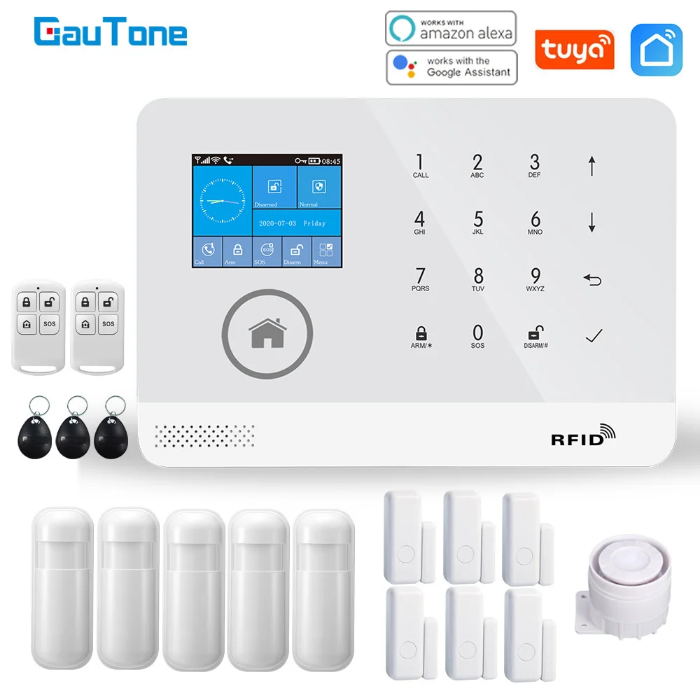 GauTone Новый PG103 tuya Wi Fi сигнализация Система безопасности дома с rfid картой датчики