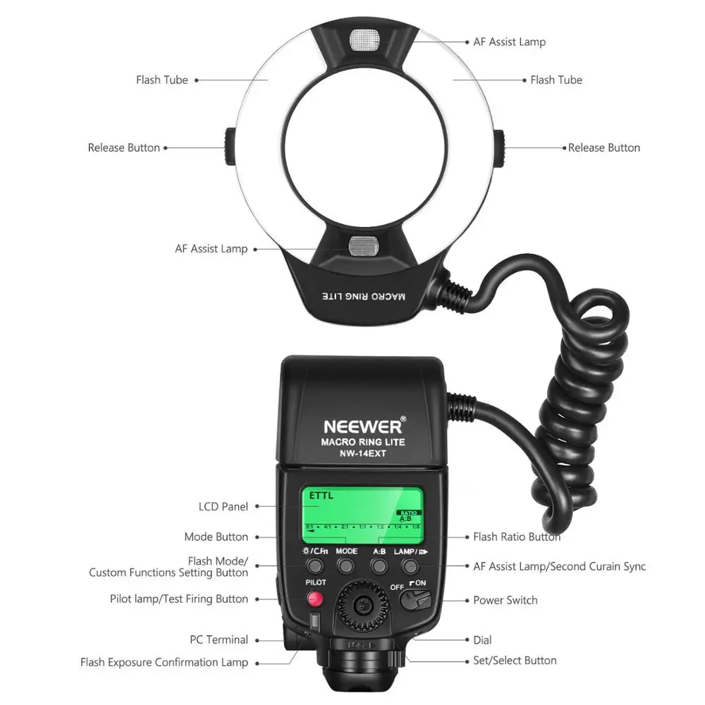 Макрокольцо Neewer TTL Flash светильник AF вспомогательная лампа для Canon E TTL/TTL EOS5D