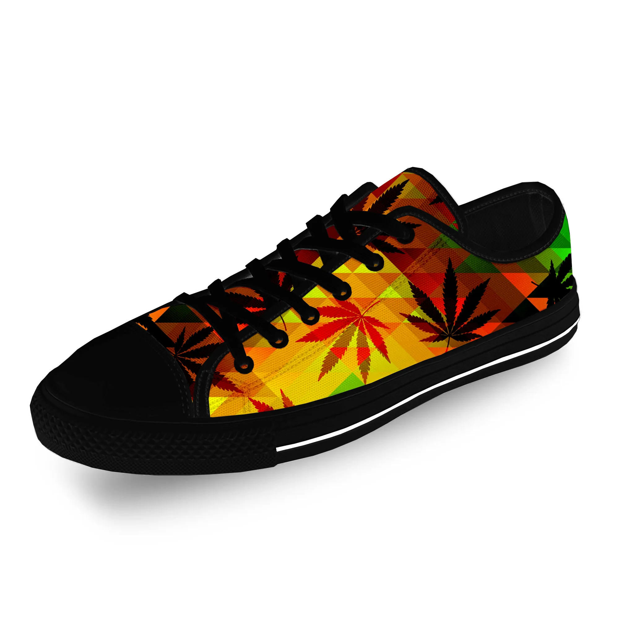

Reggae Rasta Leaf Pattern Cool Casual Cloth Fashion 3D Print Low Top Canvas Shoes Men Women Lightweight Breathable Sneakers