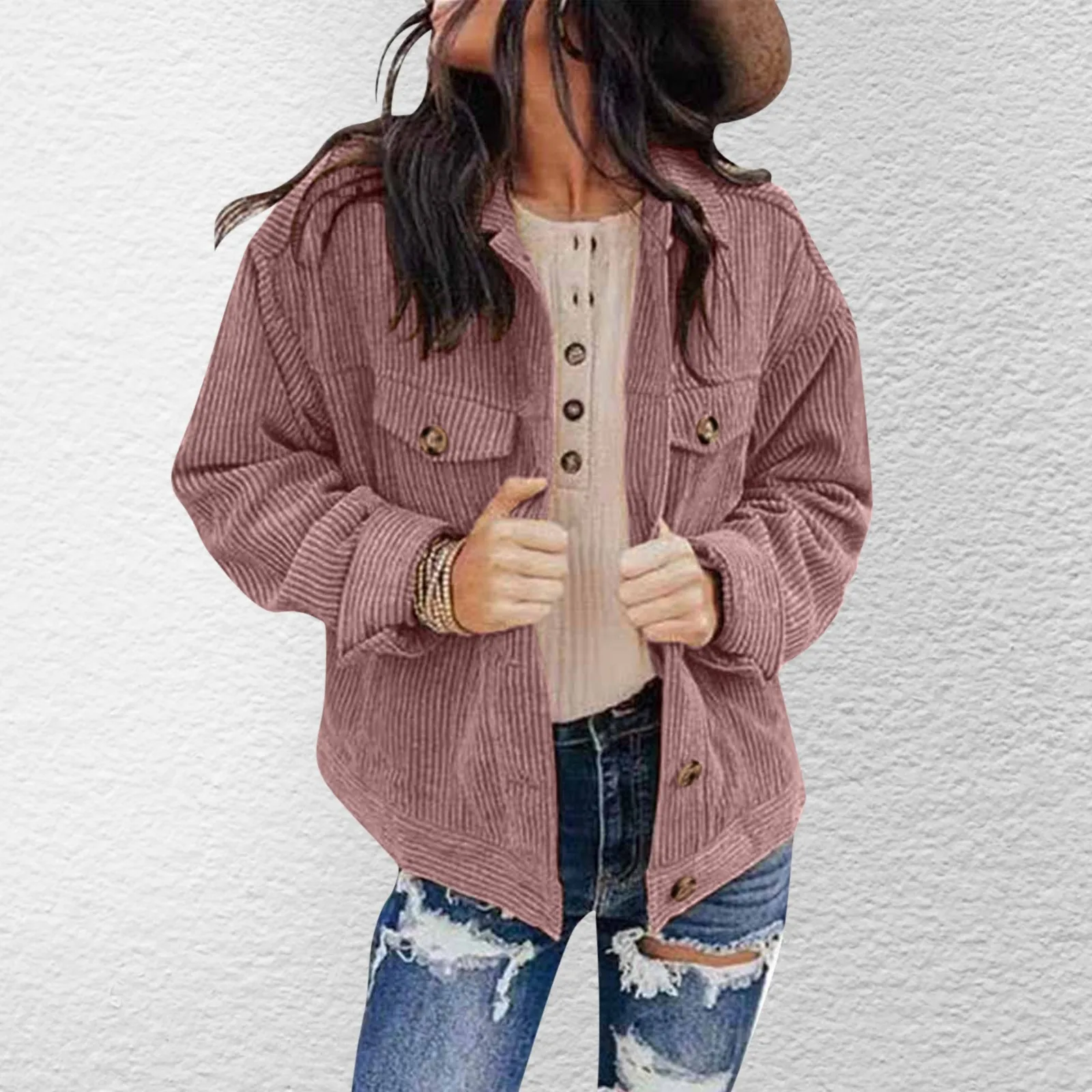 

2021 Autumn Loose Corduroy jacket button winter Women Overshirt Female Casual Coat Women Button Shirt Jackets autumn windbreaker