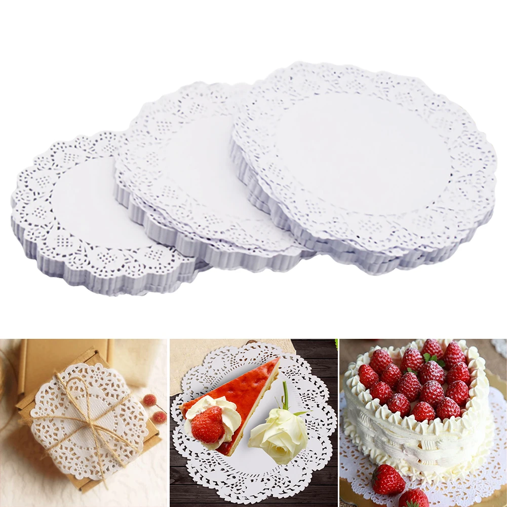 

Assorted Sizes Round Paper Lace Table Doilies White Decorative Tableware Placemats Paper Mats 100pcs