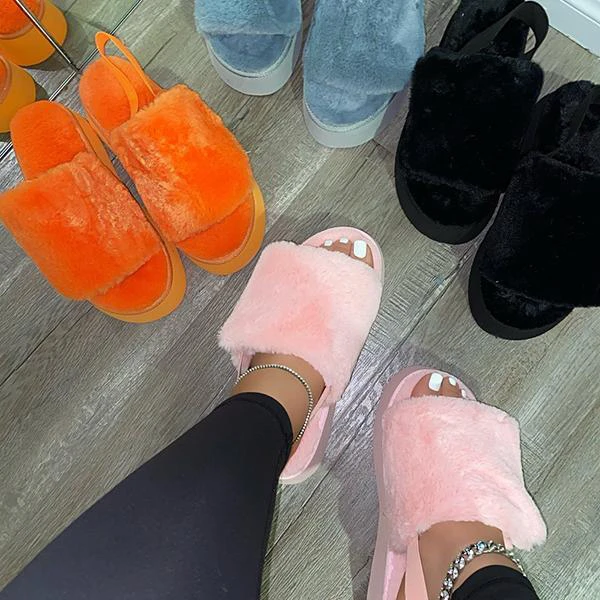 Hairy women 2021 new single layer wool home durable non-slip sandals thick-soled mid-heeled hairy shoes large size slippers | Обувь