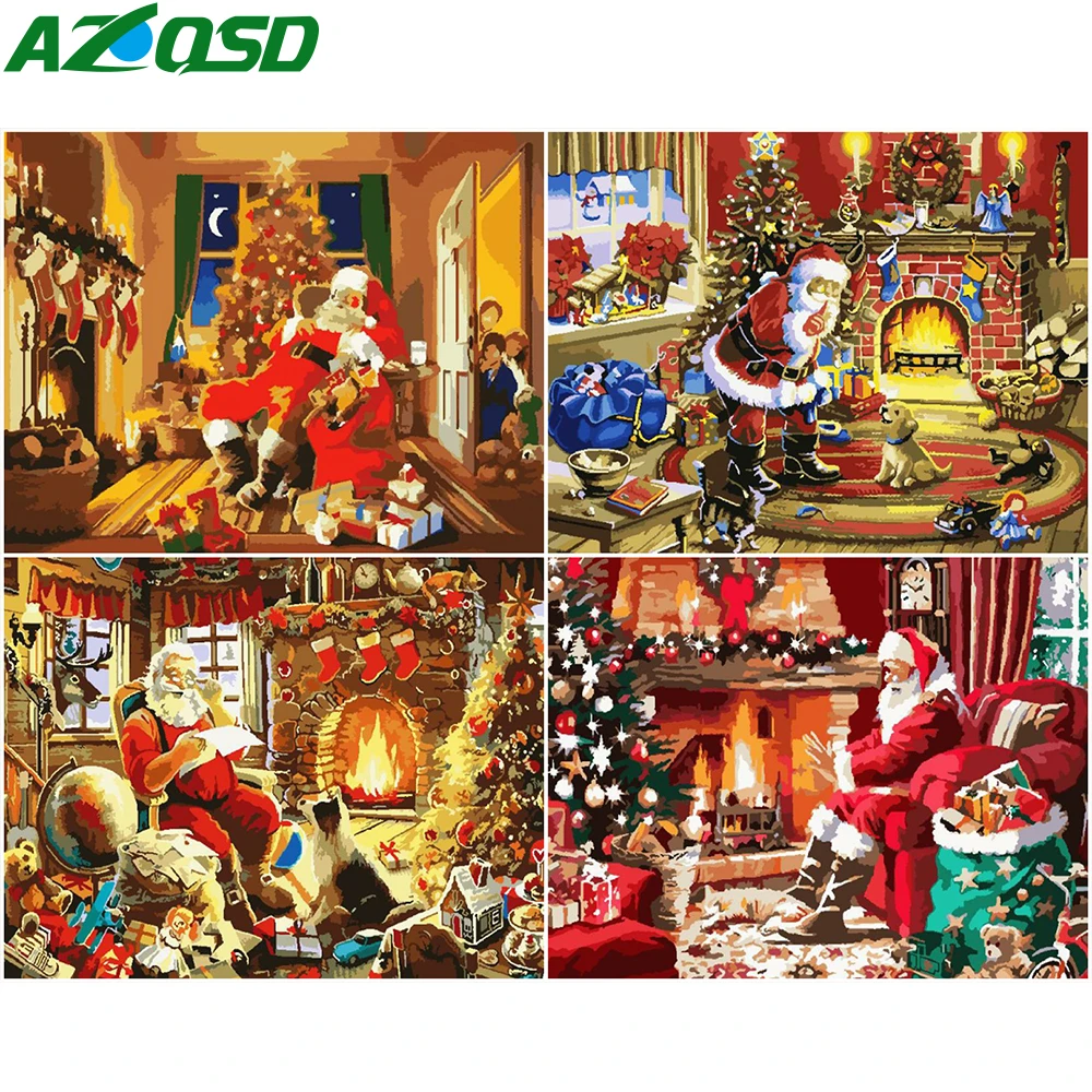AZQSD Unframe картина по номерам картинка с Санта Клаусом для гостиной художественное