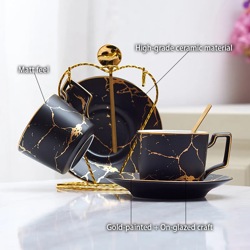 Мраморная керамическая кофейная чашка блюдце ложка набор 200 мл Скандинавская