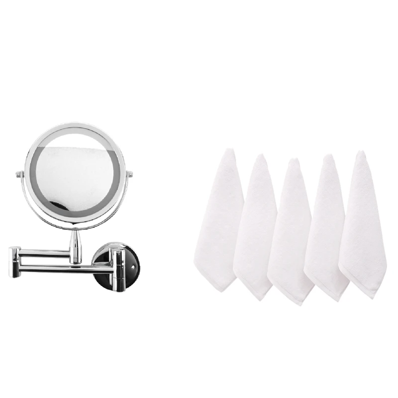

1Set Bath Mirror Led Cosmetic Mirror 1X/3X Magnification & 7PCS Towels Cotton White Soft Face Hand Towels 30X30cm