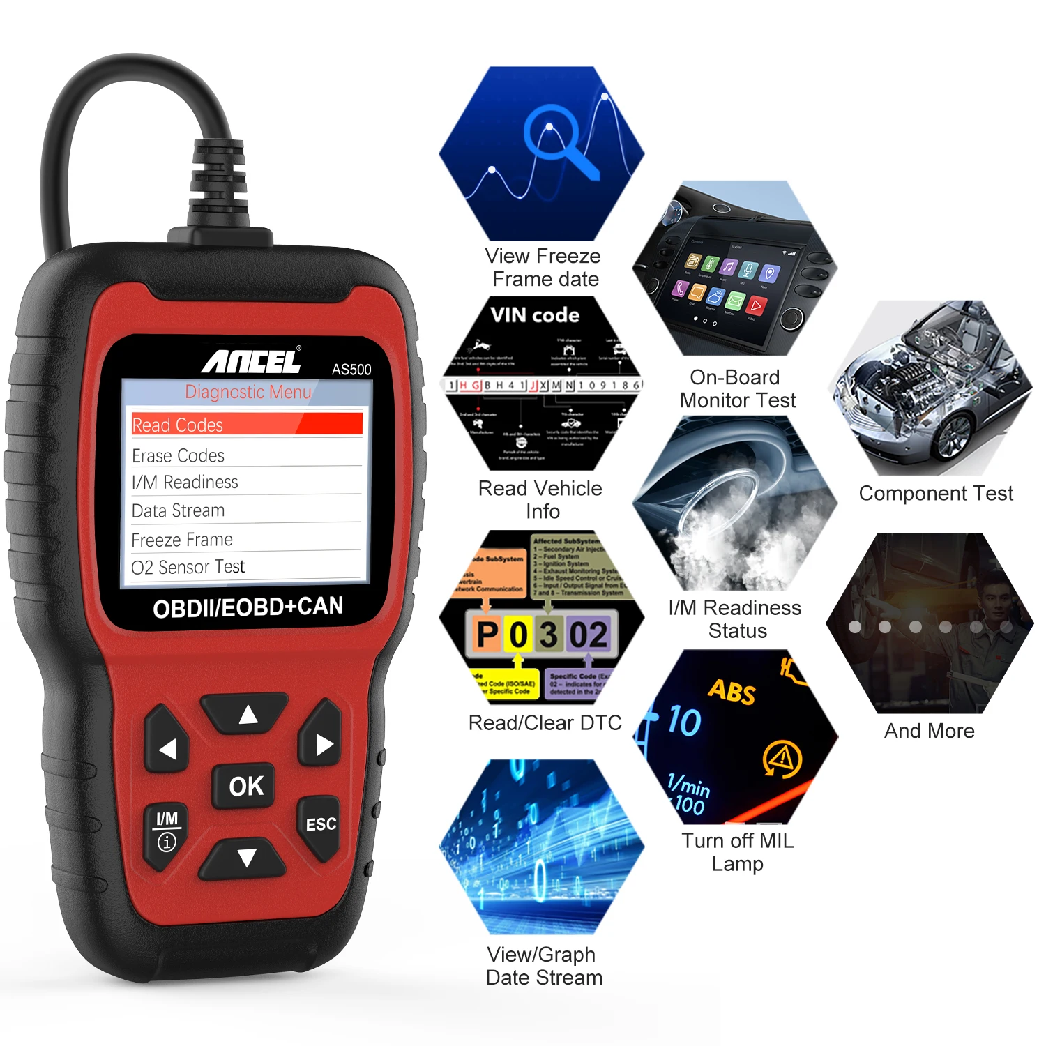 

ANCEL AS500 OBD2 Diagnostic Auto Scanner Engine Code Reader IM Readiness EVAP System Free Update OBD 2 Car Diagnosis Scanner