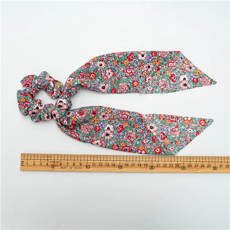 

2021 Women Hair Scarf Solid Color Dot Floral Print Hair Band Ponytail Hair Scrunchies Hair Rope Long Ribbon Elastic Hairbands