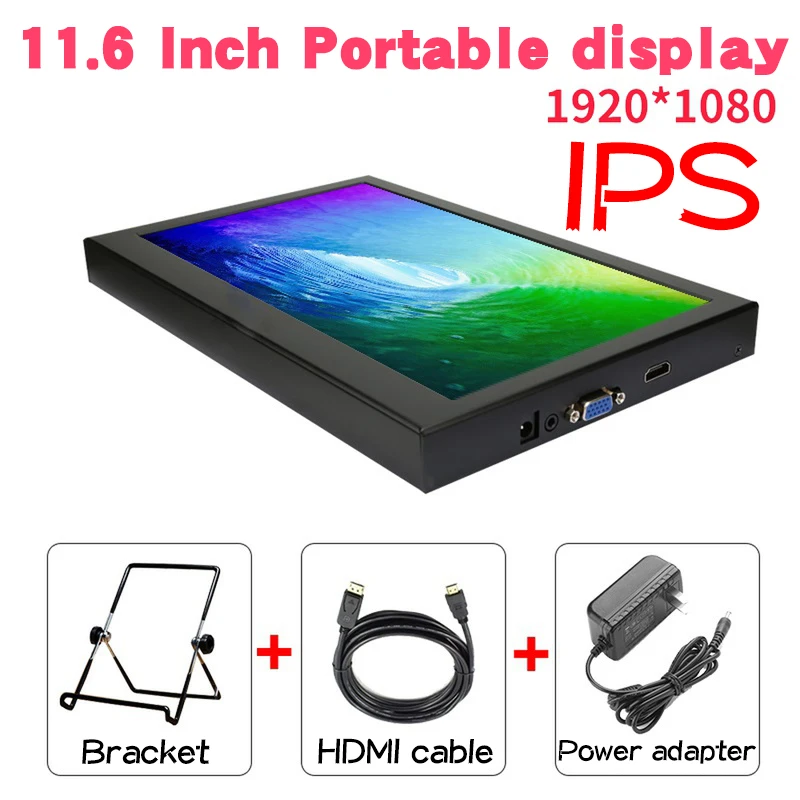 11 6 дюймовый портативный монитор VGA mini HDMI-совместимый разрешение 1920*1080 фетальный