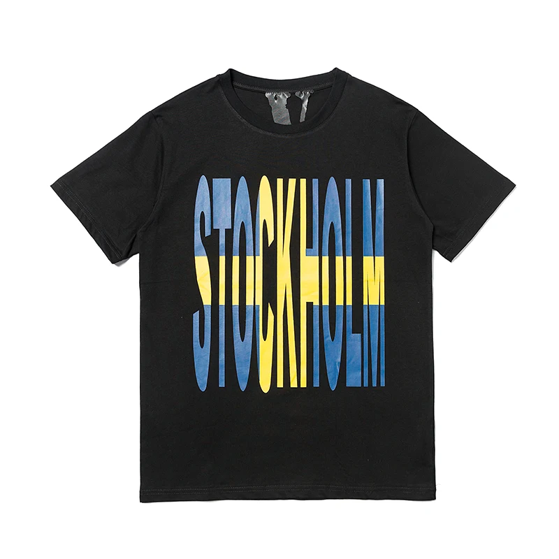 

Vlone Summer New Product Two-color Big V Letter Printed T-shirt for Men and Women Couples Loose Os Hip-hop Casual Short-sleeved