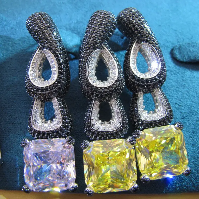

Created Diamond Emerald Gemstone Pink Topaz Black stones Citrine Drop Earrings 925 Sterling Silver Fine Jewelry for Women 2020