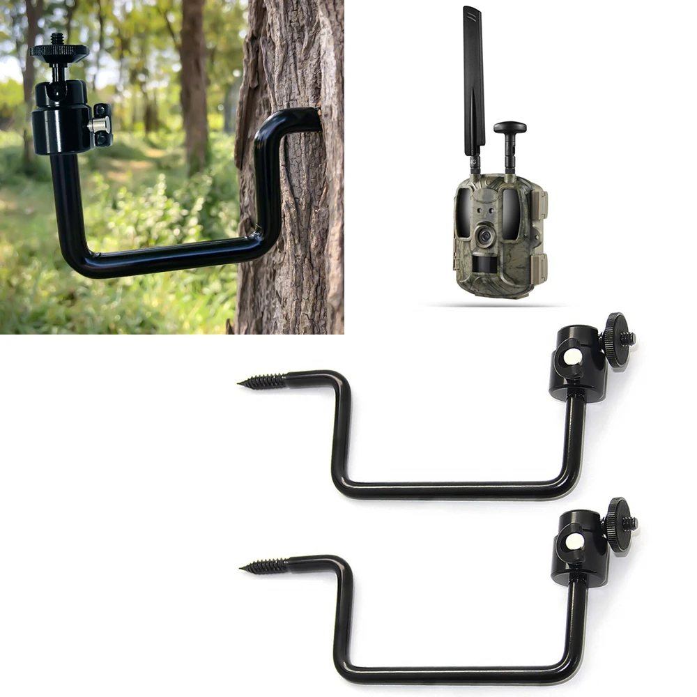 Tree Mount Stick Holder 1/4 Inch M5 for Hunting Trail Camera and Solar Panel Charger 360 Degree Adjustable Rotating Black Metal