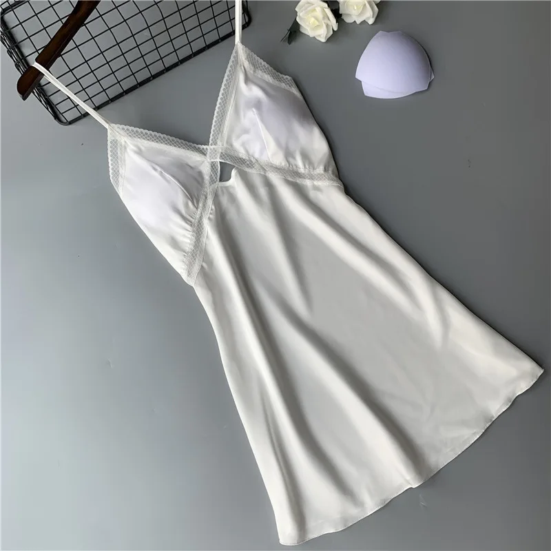 Женская атласная ночная рубашка с v-образным вырезом однотонная тонкая