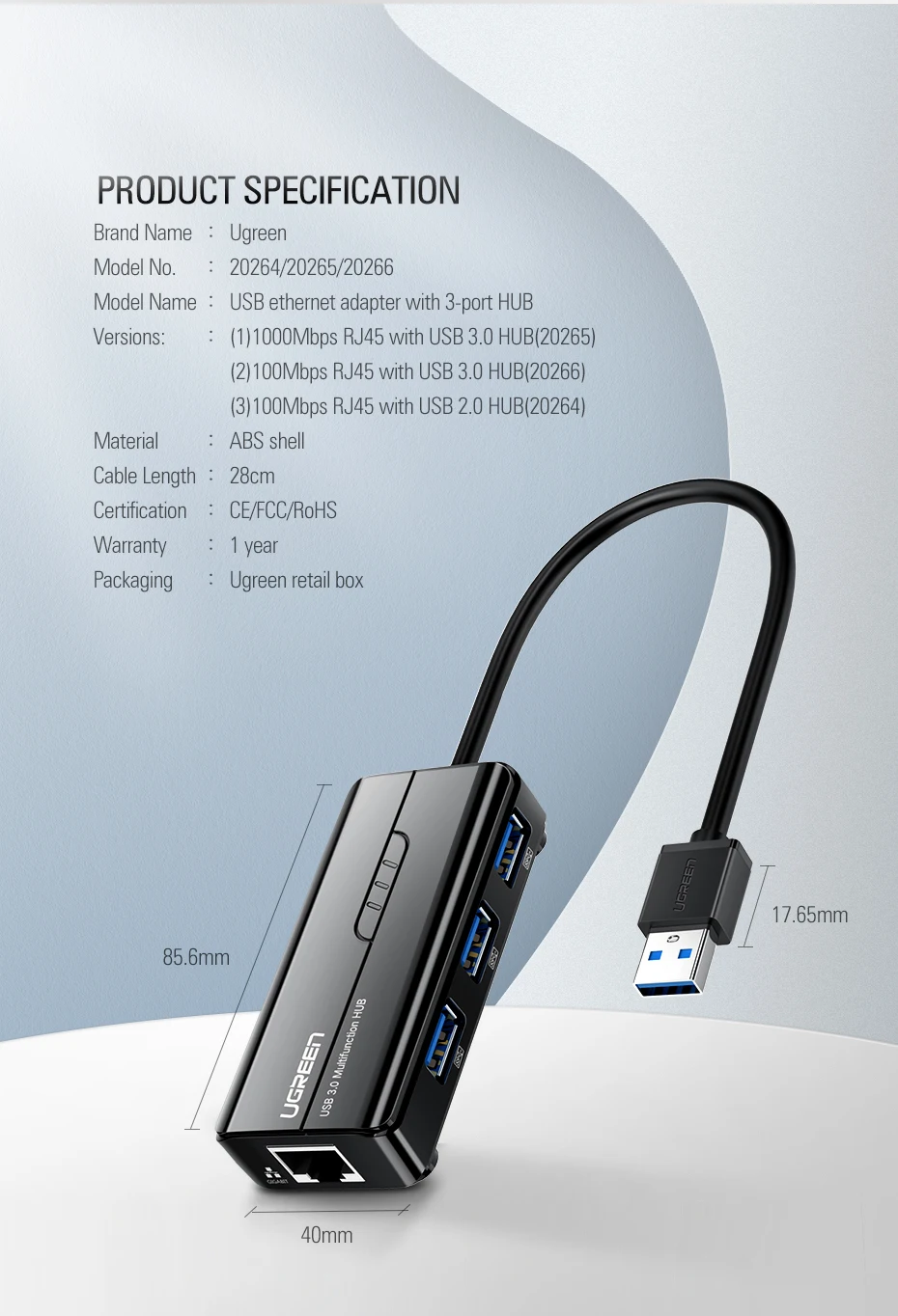 Ugreen USB Ethernet USB 3,0 2,0 к RJ45 концентратор для Xiaomi Mi Box 3/S телеприставка Ethernet адаптер Сетевая карта USB Lan