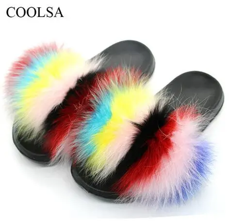 as pic shaws COOLSA/женские нескользящие шлепанцы на плоской подошве с лисьим мехом; женские меховые шлепанцы; женские плюшевые меховые тапочки; Прямая поставка; обувь на меху; женская обувь; Лидер продаж - Цвет: as pic shaws