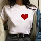 Женская футболка с принтом сердца, летняя свободная футболка с коротким рукавом и круглым вырезом