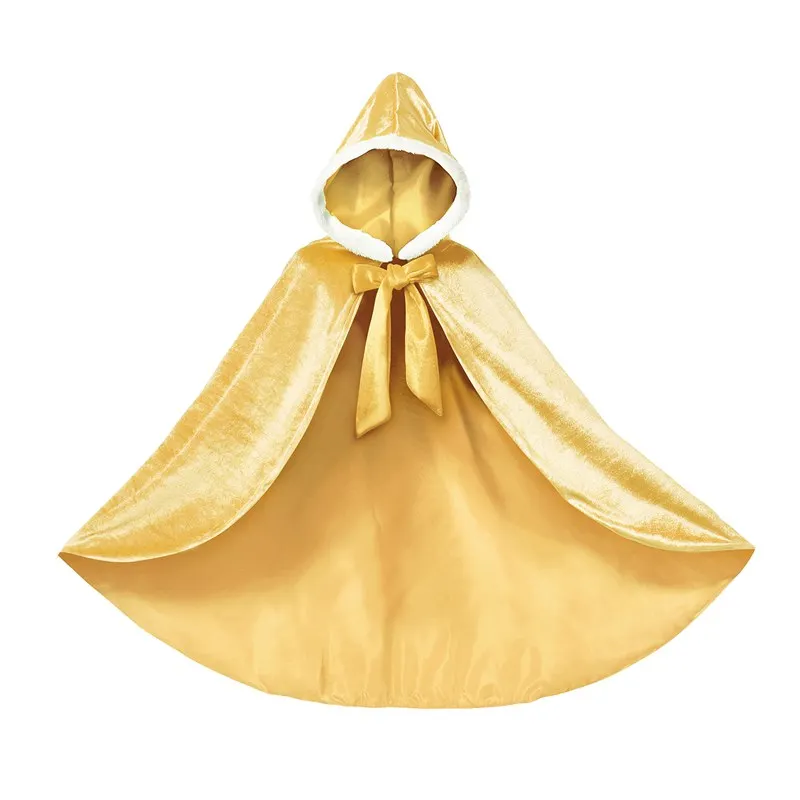 Yellow Cloak Платье принцессы Эльзы для девочек; накидка с бантом; велюровая кружевная накидка Белоснежки; аксессуары; Осенняя накидка Спящей красавицы Авроры, Елены, Софии - Цвет: Yellow Cloak