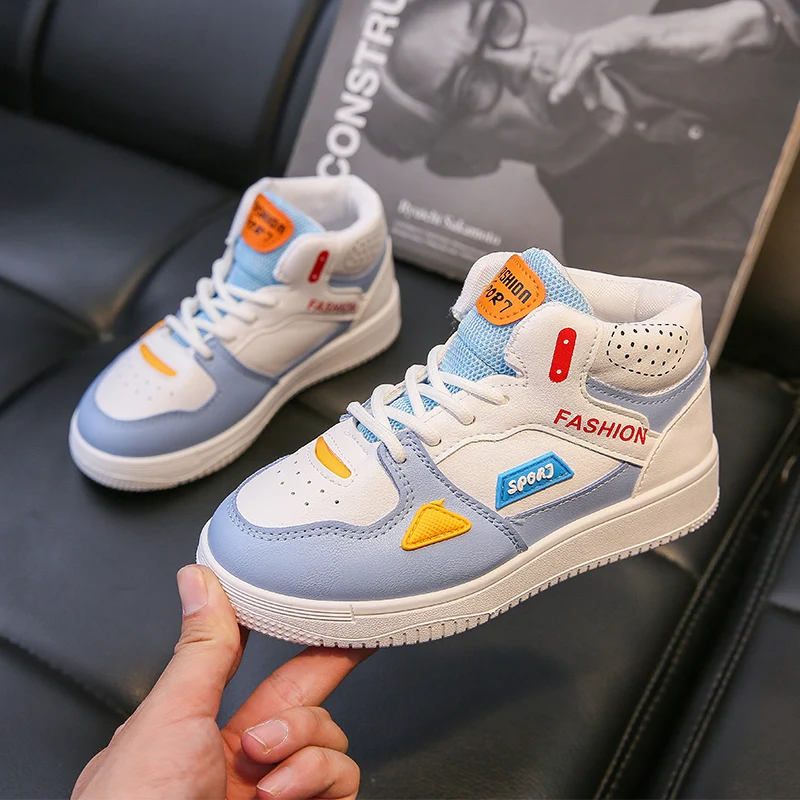 

Новые детские баскетбольные кроссовки с высоким верхом, модная спортивная повседневная обувь для детей, Нескользящие кроссовки для мальчи...