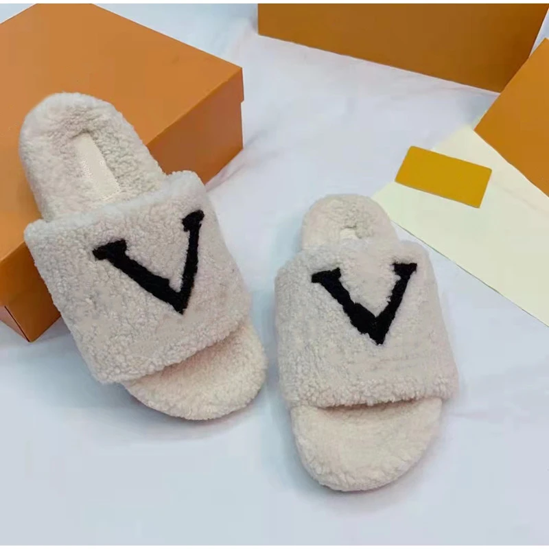 

Luxury Women Warm Slippers 2021 Winter Ladies Home Casual Colorful Flat Slides Comfortable Soft Fur Cotton Shoes Plus Size 35-42