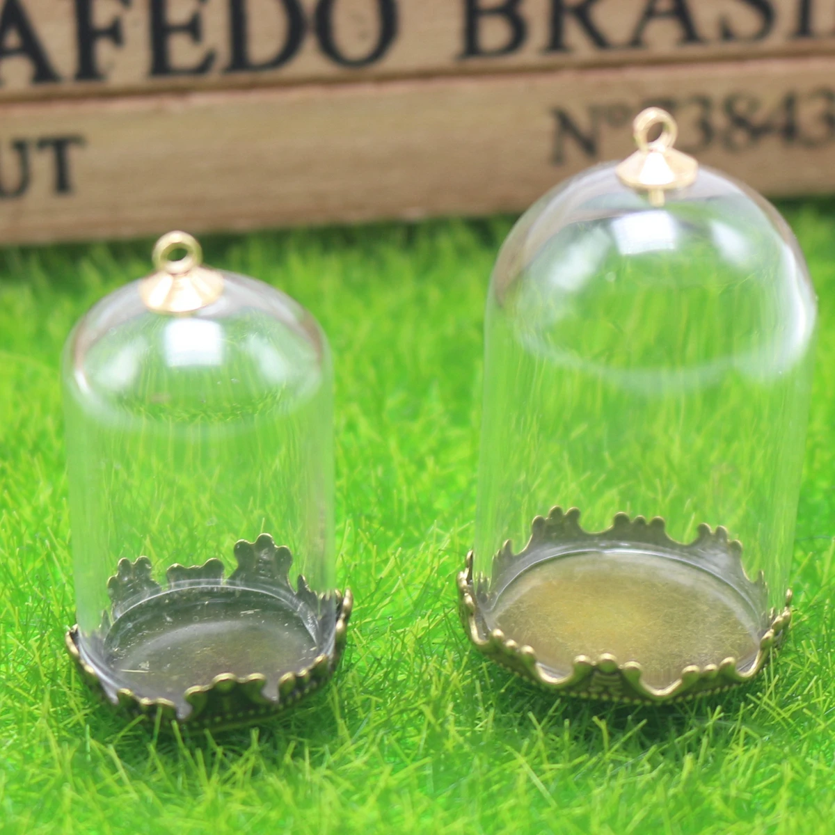 Стеклянный цилиндрический кулон сделай сам 30 х20 мм с бронзовым основанием