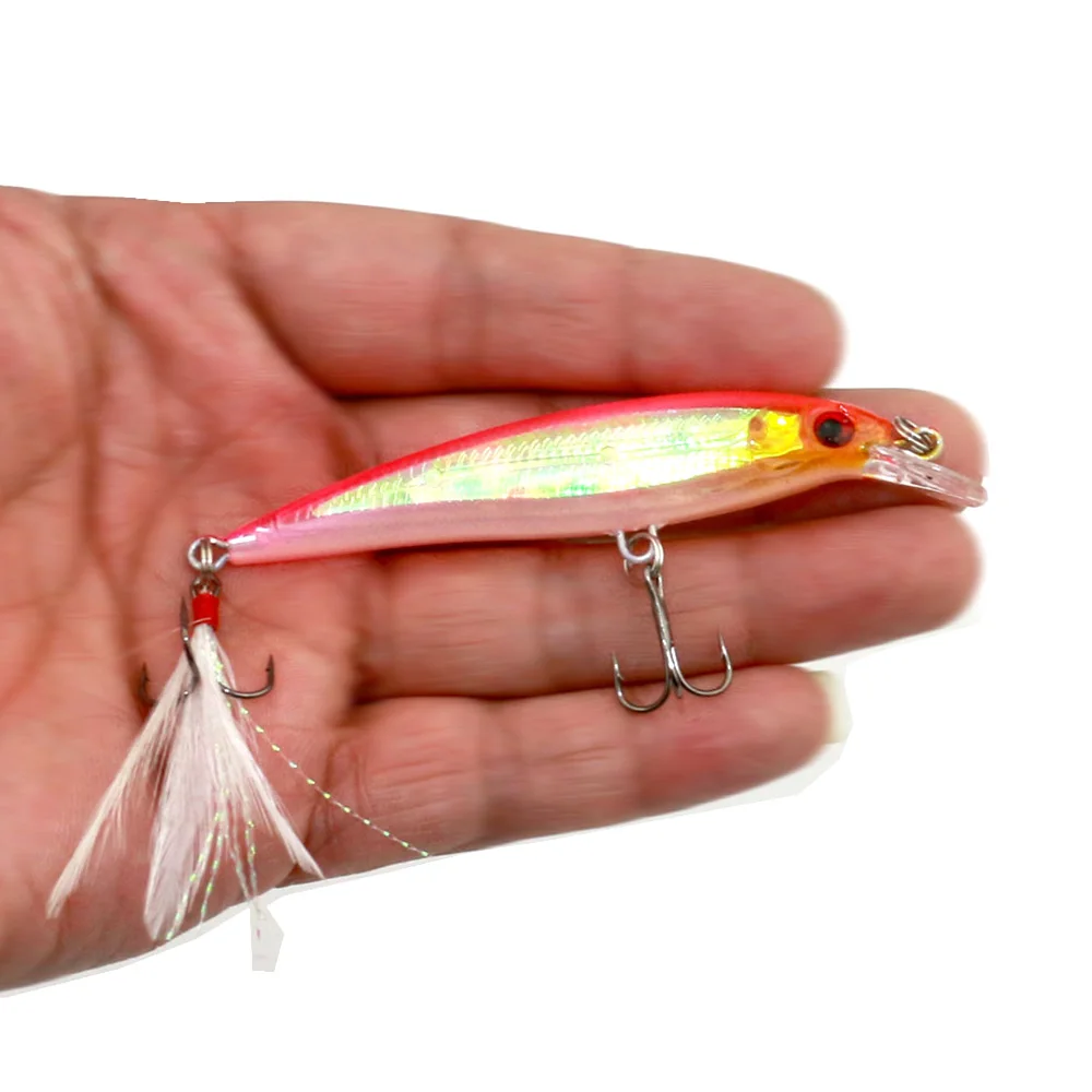 100pcs Fishing Lures 9cm 7.2g Professional Wobblers Feather Hook Laser Minnow Bait Hard Pesca fishing Tackle Wholesale | Спорт и