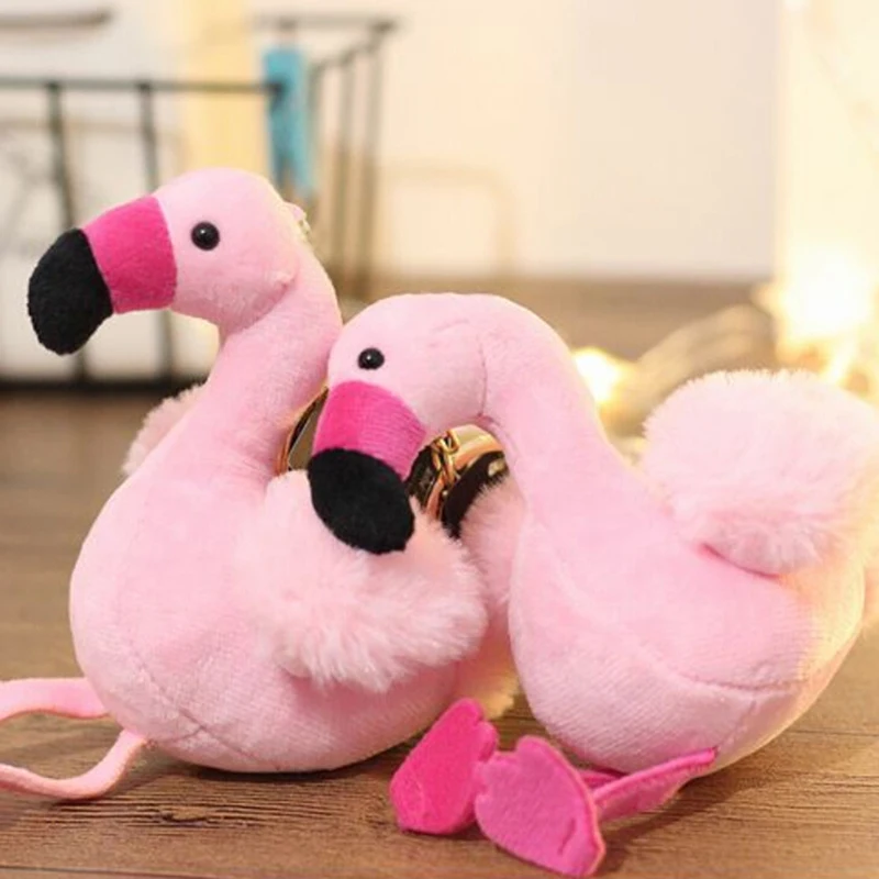 

Fluffy Flamingo Keychain Pom Car Pendant Key Ring Holder Pompom Woman Fur Bag Charms Keyrings Jewelry Christmas Gift