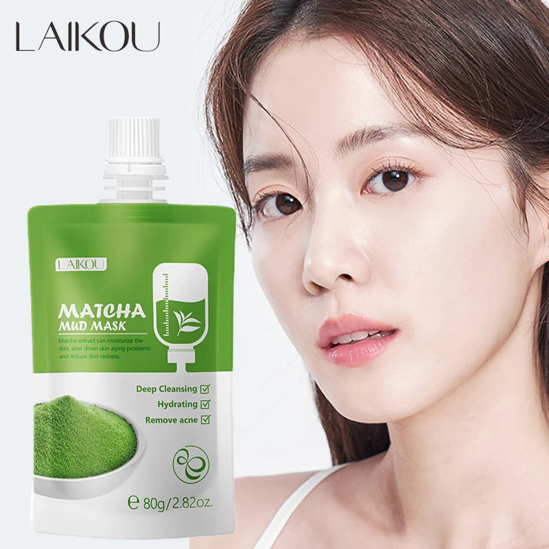 

80g LAIKOU Matcha Green Clay Mud Face Mask Acne Cleansing Mask Oil Control Skin Care Moisturizing Remove Blackhead Fine Pores