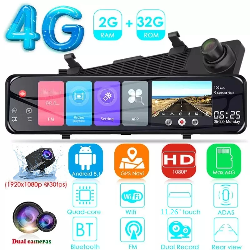 Зеркало заднего вида 12 дюймов Android 8 1 4G WiFi GPS 1080P|Видеорегистраторы| |