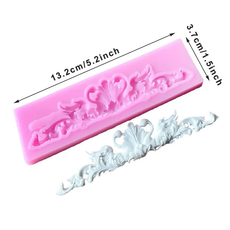 

3D Flower Baroque Scroll Relief Border Silicone Mold Cupcake Topper Fondant Cake Decorating Tools Candy Chocolate Gumpaste Mould