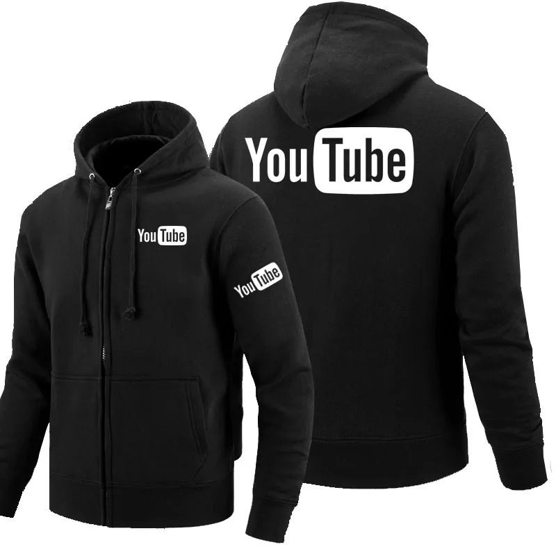 Осенне-зимние толстовки на молнии с длинными рукавами, толстовка на молнии с Youtube, одежда для мужчин, однотонное пальто, топы, куртки - Цвет: Черный