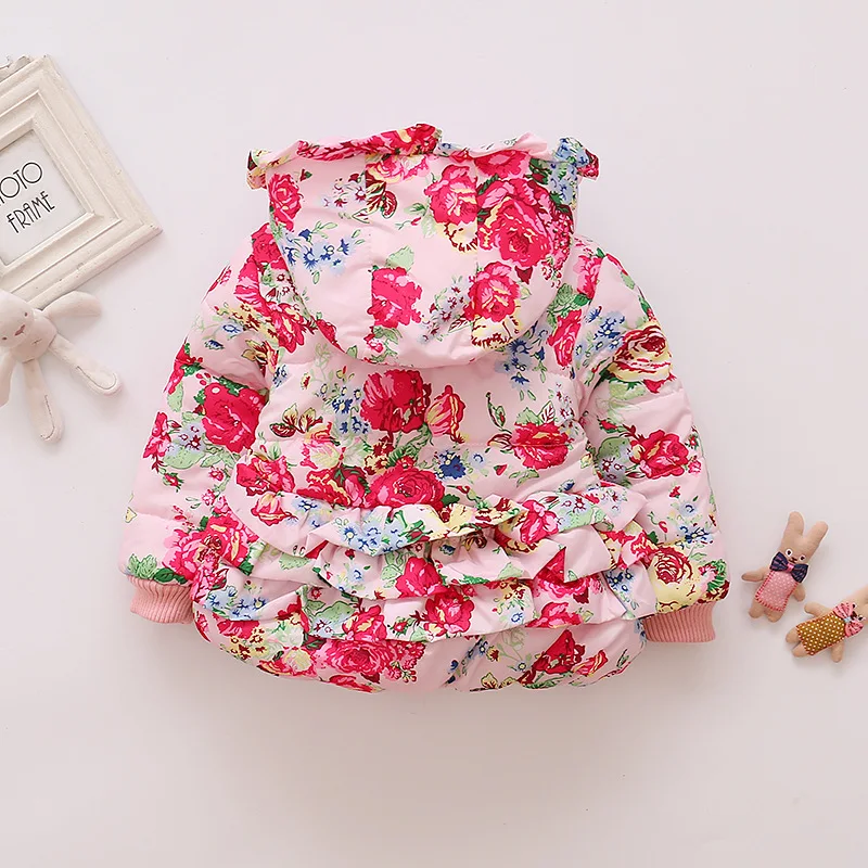 2018 зимний маленький хлопковый Детский пуховик с цветочным принтом для девочек в