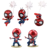 5pcslot disney marvel spiderman cute cartoon pvc action toys figure spider man with silk web collection model toys kids gifts