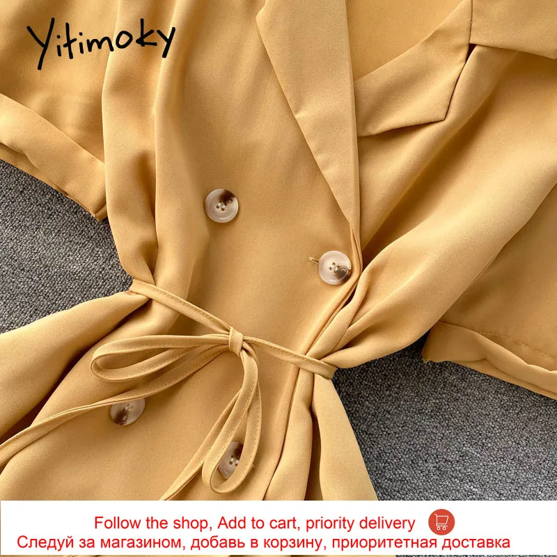 

Yitimoky Vintage Fashion Double Breasted High Waist Dresses Women Short Sleeve Notched Lace Up Green A-Line 2021 Summer Korean
