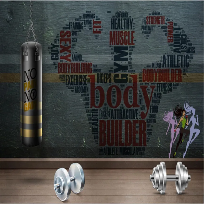 

Custom Dark Gray Industrial Wind Gym Mural Wallpapers for Walls 3D Creative European Fitness Club Industrial Decor Wall Paper 3D