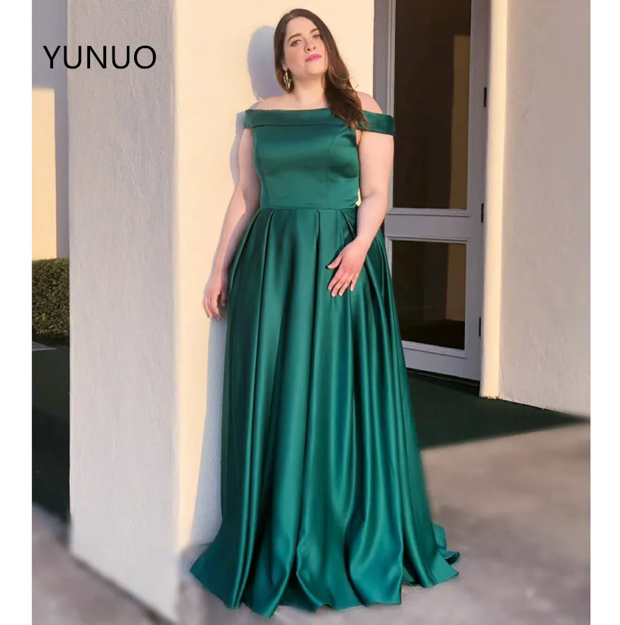 Женское вечернее платье с изумрудами YUNUO длинное атласное трапециевидной формы