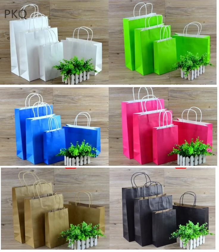 

White Kraft Paper Packaging Bag 30pcs Party Wedding Favors Handmade Bread Cookies Gift Bags Blue Jewelry shoes Wrapping Supplies