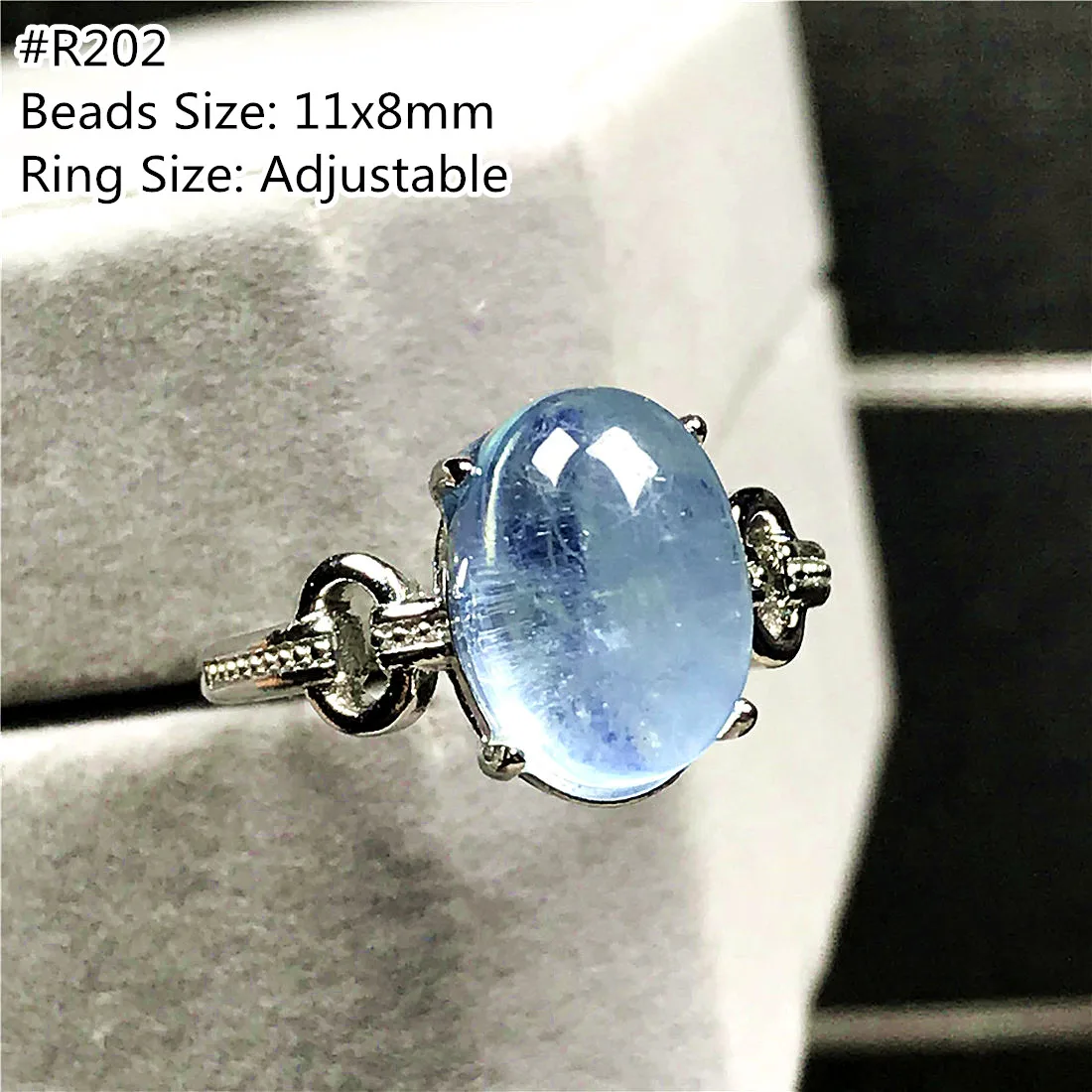 

12x9mm Natural Ocean Blue Aquamarine Ring Jewelry For Woman Lady Man Oval Beads Crystal Gemstone Silver Adjustable Ring AAAAA