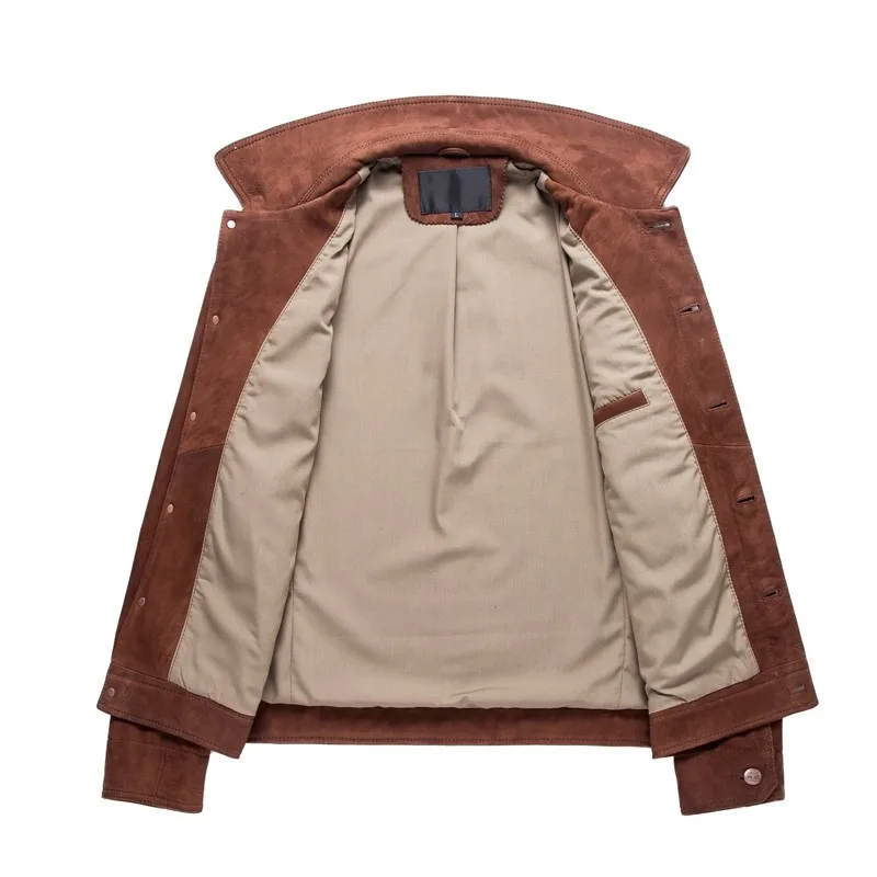 

Coat Mens Genuine Leather Motorcycle Jacket Autumn New Slim Fit Lapel Casual Bomber Short Jackets Male Button Vintage Outerwear