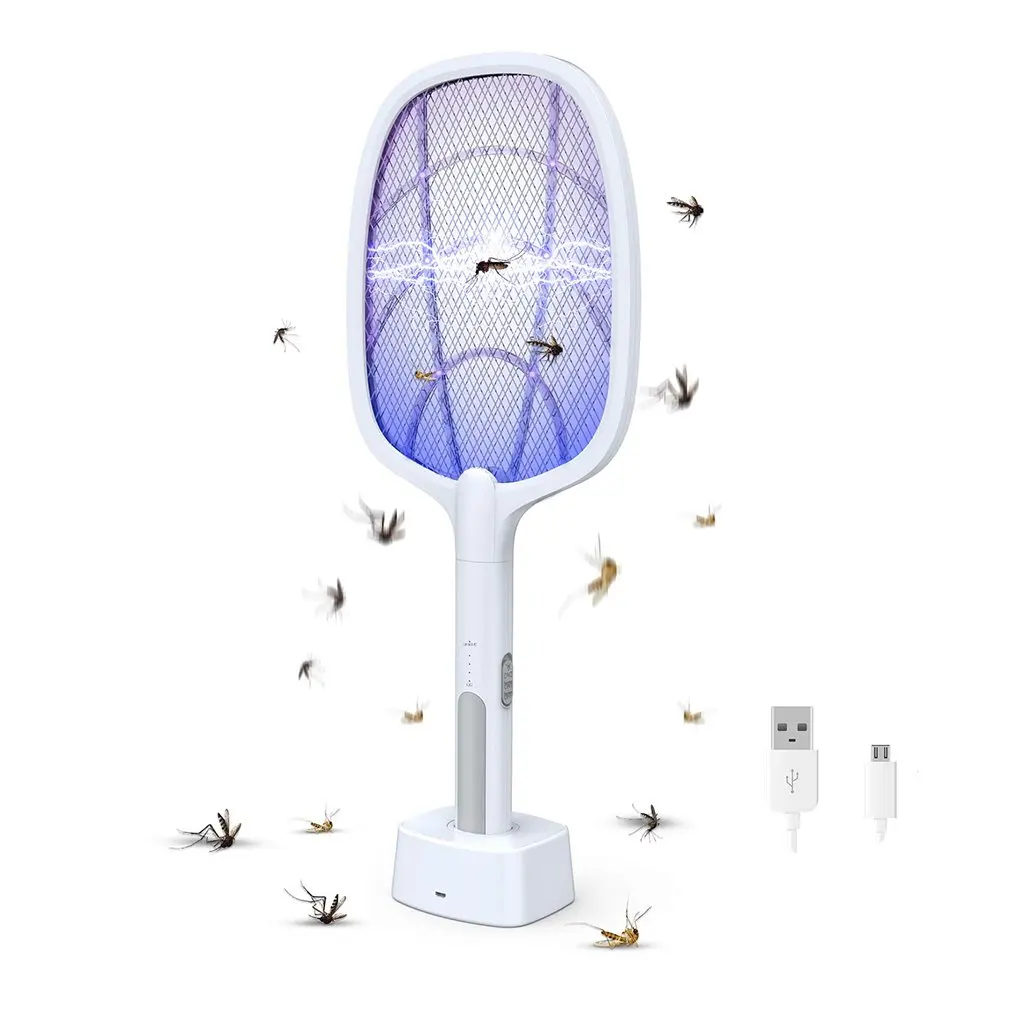 

2 In 1 Bug Zapper Mosquito Killer Mosquitoes Lamp Usb Rechargeable Electric Fly Swatter For Home Powerful Grid Mesh