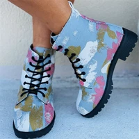 new cowboy print canvas shoes womens boots motorcycle boots ankle boots gothic punk low heeled high top womens shoes plus size